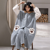 Pajamas Woman Autumn Winter Thickened Coral Suede Home Suit Flannel Flannel Warm Sleeping Robes Long schoolgirl Winter