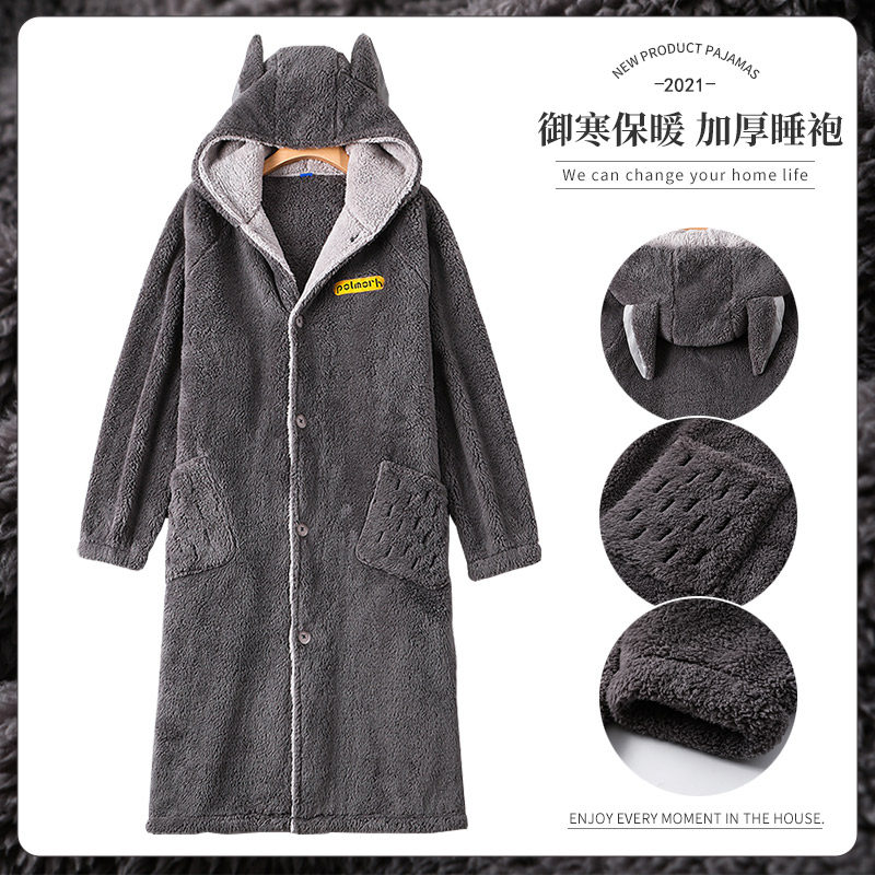 Autumn Winter Coral Suede Sleeping Robe Men's Lengthened section Thickened Flannel bathrobe pyjamas pyjamas with velvety Spring and Autumn Home Suits Suit