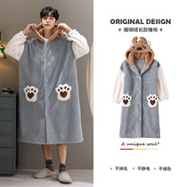 Small Deer Sleeping Robes Mens Autumn Winter Coral Suede Long Style Pyjamas and Thickened Flannel FLANNEL BATHROBE Home Suits Suit