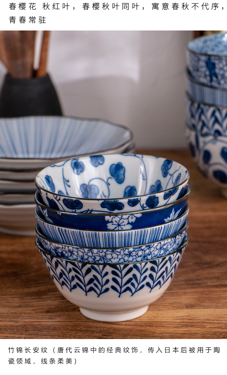 Japan 's imports of Japanese classic blue dye under glaze color porcelain household move to use plate portfolio cutlery sets