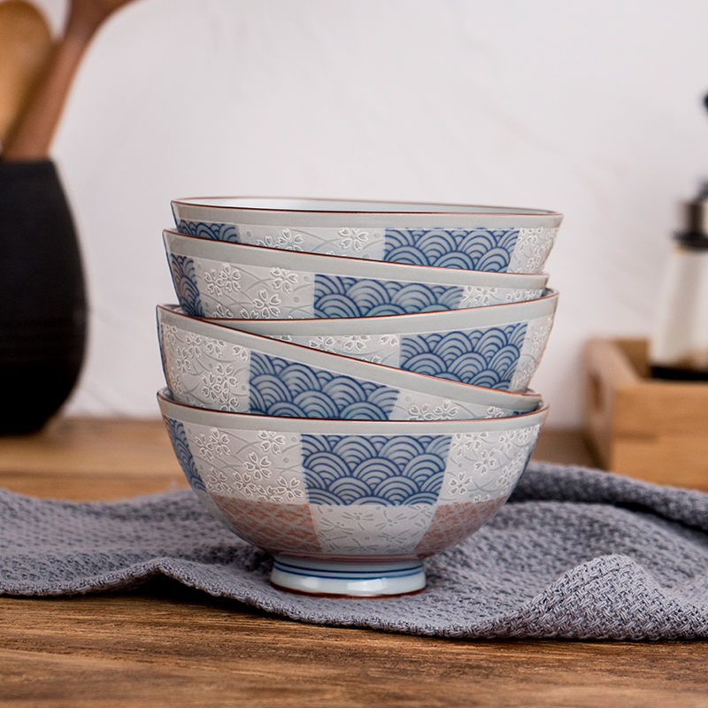 Meinung burn bowl household rice bowls Japanese imported from Japan and the wind ripples of blue and white porcelain bowl set gift box