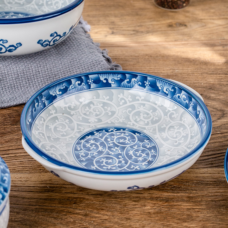 Fangming imported ceramic tableware suit of blue and white porcelain plate suit household special combination microwave tableware restoring ancient ways