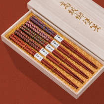 Mei thick burning Japanese natural paulownia family chopsticks mildew resistant high temperature home Grade 5 double wood box set