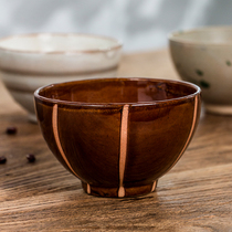 Japanese imported retro handmade single microwave oven ceramic high foot anti-hot ceramic bowl household Rice Bowl