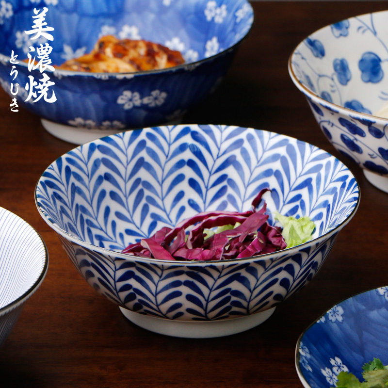 Japanese ramen bowl Japanese stapod soup bowl blue and white porcelain fruit salad bowl vintage spaghetti mixed noodle bowl large bowl for home