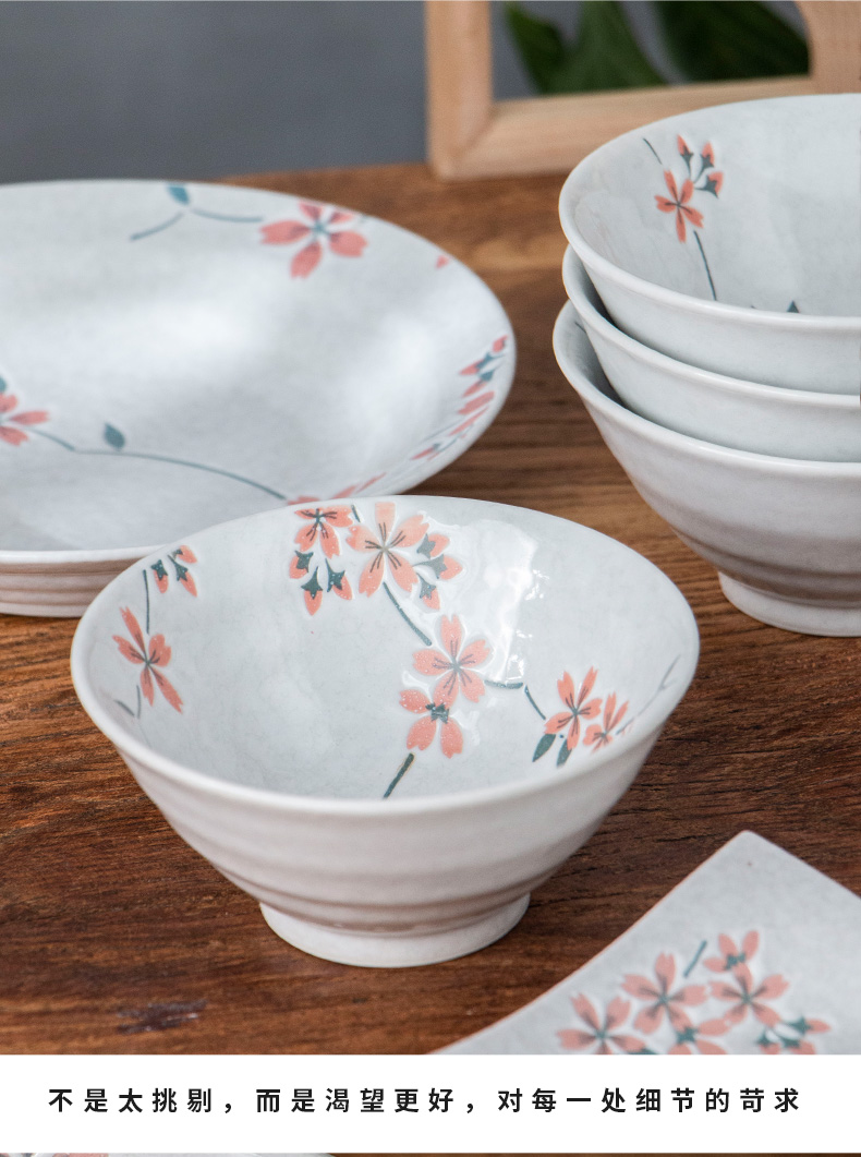 Japanese contracted ceramic bowl of rice bowls breakfast dishes floating, cherry blossoms dishes suit household imported tableware eight head