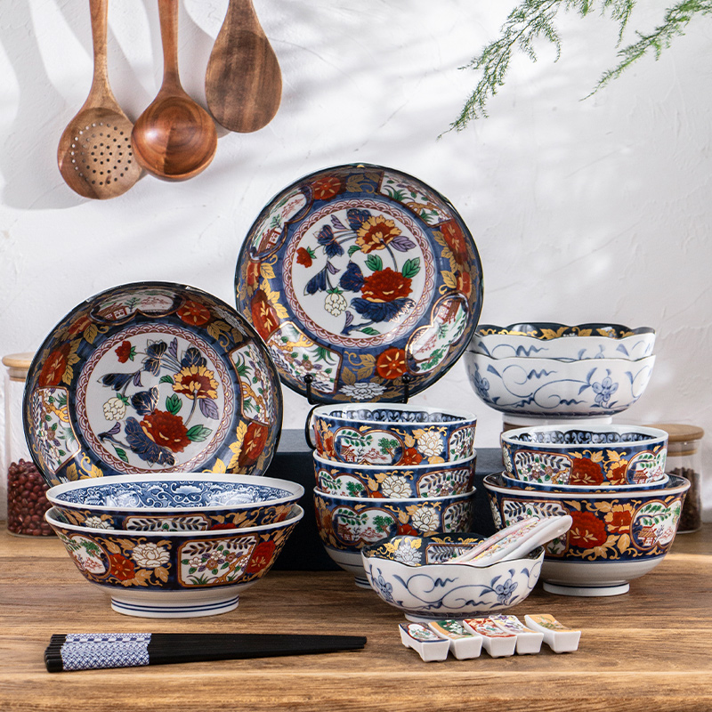 Japan imported ancient Imari home light luxury court style gold peony pattern dishes and chopsticks combination set