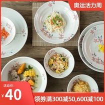 Mino-yaki Japanese imported Japanese ceramic underglaze color cherry tableware Single household personality Japanese bowl plate plate