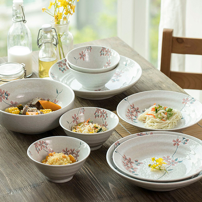Meinung burn imported from Japan Japanese ceramic glaze color cherry blossom put tableware under a single household move Japanese dishes dishes