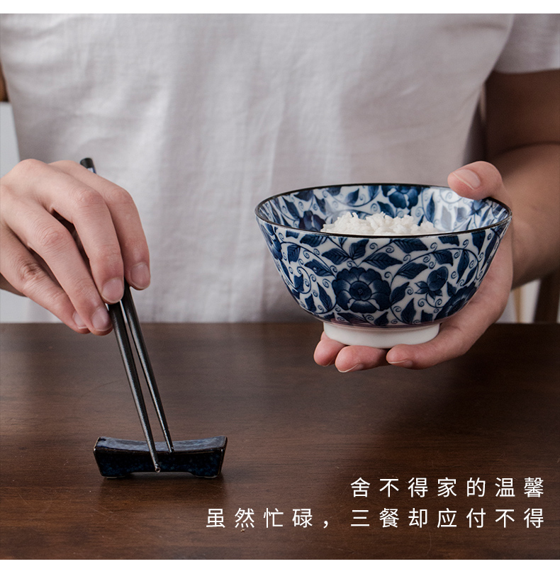 Imported from Japan ancient dyed blue bowl ceramic household individual move under the glaze color restoring ancient ways Japanese eat bowl size