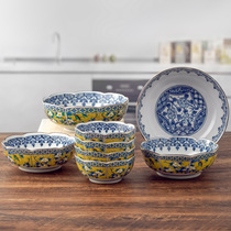 Mei thick burning Japanese imported court style Chinese retro ceramic household tableware light luxury dishes set combination
