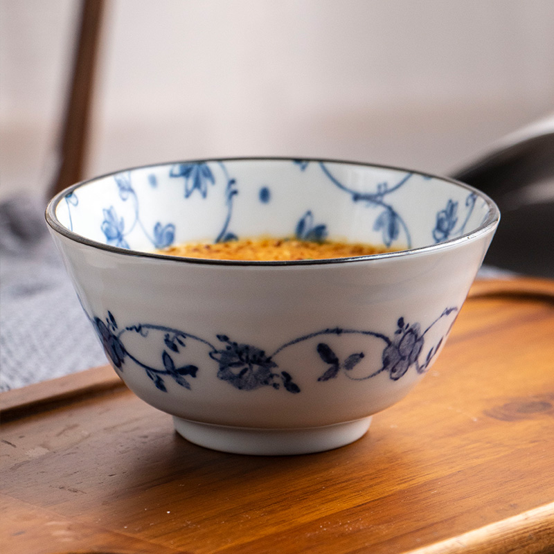 Meinung burn contracted cordless Japanese blue and white porcelain bowl 4.5 inches high microwave rice bowls