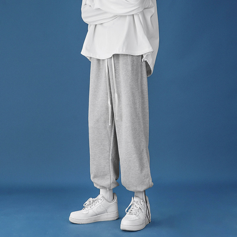 Sports pants Men's summer pants ins Hong Kong wind beam foot guard pants Men's Korean version of the tide wild loose drawstring wide leg pants