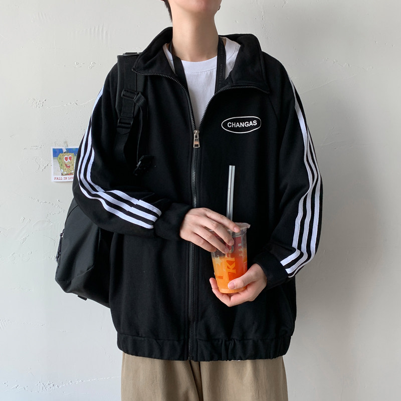 Vee Fashion Men Trends Ins Spring Coats Men's Boomer Card Jersey Clothes Men Loose 100 Hitch Three Bar Sports Jackets