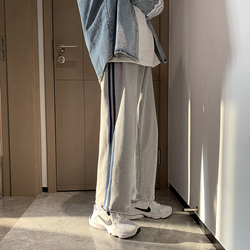 Gray athleisure long pants male spring and autumn leprosy handsome Korean version of the tide brand versatile vibe guard pants men's leg wide leg pants