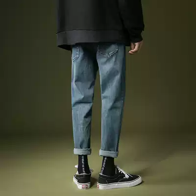 ins retro jeans men's straight tube loose Spring and Autumn Tide brand cec fall feeling wide legs Hong Kong style nine casual trousers men