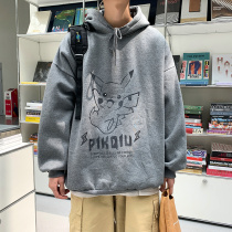 Autumn men long sleeve Pikachu printed coat Hong Kong style trend loose handsome hoodie cartoon anime sweater men