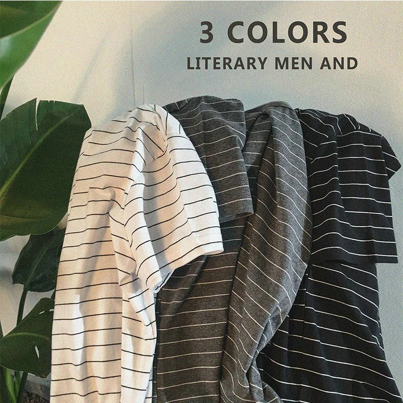 Summer striped short-sleeved T-shirt men's Korean slim cotton T-shirt student wild trend base shirt half sleeve