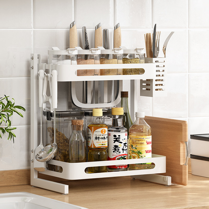 Mieshi Home Kitchen Shelving Table Surface Multifunction Condiment Jar Sauce Bottle White Oil Salt Sauce Vinegar Containing Layer Shelf