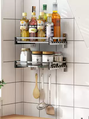 Punch-free 304 stainless steel kitchen rack wall-mounted wall knife rack seasoning storage seasoning tank rack