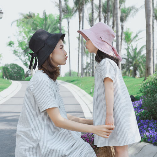 2022 Summer New products Girls pure sunscreen cool hat South Korea 100 hitch little girl black pink butterfly knot fisherman