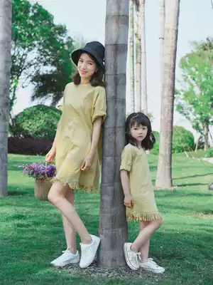 2021 summer new loose yellow foreign school mother and daughter dress foreign dress Korean version of pure cotton fashion parent-child fashion trend