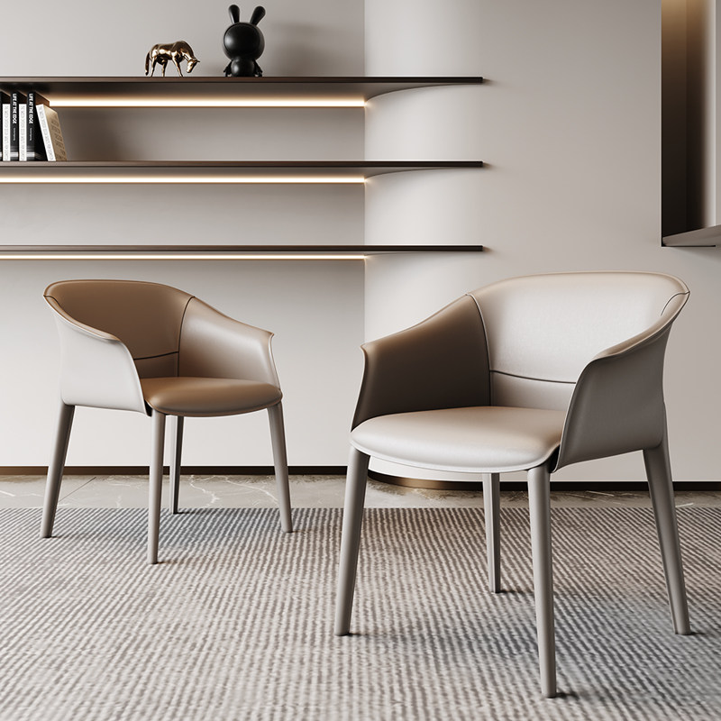 Saddle leather dining chair home Modern simple Nordic luxury armrest dining chair Italian minimalist designer study chair
