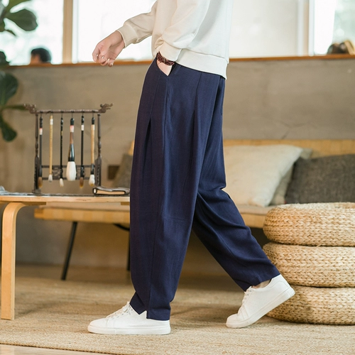 Летние тонкие дышащие штаны для отдыха, китайский стиль, из хлопка и льна, свободный прямой крой