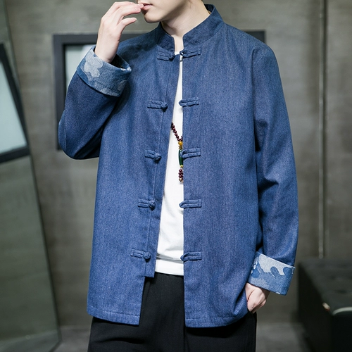 Пальто, джинсовая весенняя ретро хлопковая куртка, китайский стиль, большой размер
