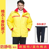 Вставленный карман- (желтое хлопковое пальто + пружинные и осенние брюки)