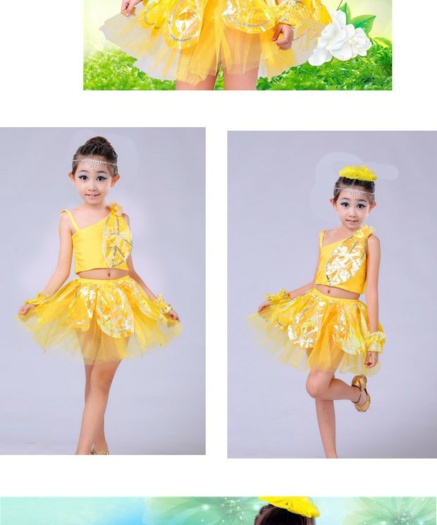 Trẻ em biểu diễn quần áo múa nhảy hiện đại trang phục lá hợp xướng chủ nhà đầm gạc sen cổ tích thời trang trẻ em