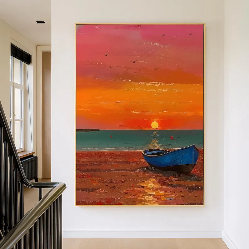 Hand-Painted Oil Painting of Sunrise over the Sea from Dafen Village, Suitable for Living Room Decoration, Entryway, Hallway, and Study Room Wall Art Hand-Painted Oil Painting of Sunrise over the Sea from Dafen Village, Suitable for Living Room Decoration, Entryway, Hallway, and Study Room Wall Art