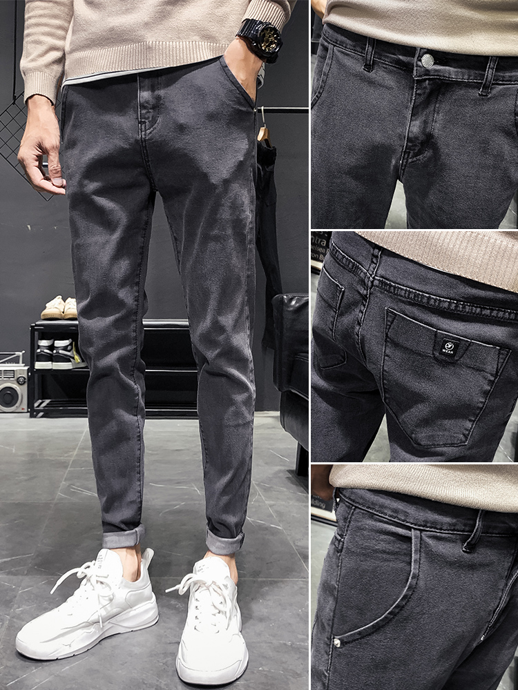 Jeans men 2020 autumn and winter new fashion brand Korean version of the trend slim small feet stretch casual black velvet trousers