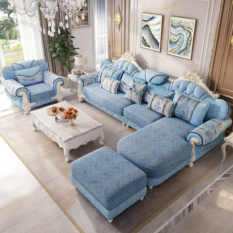 European-style fabric sofa combination living room self-assembly small apartment corner removable and washable solid wood simple modern custom furniture