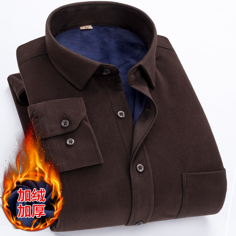 Winter Warm Light Wick Suede Shirt Man Gvet Thickened Pure Color Long Sleeve Middle-aged Casual Loose Dad Shirt Jacket