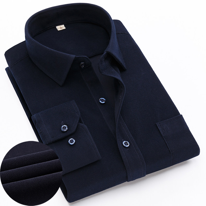 Spring and autumn corduroy warm shirt men's velvet thickened loose cotton middle-aged dad long-sleeved shirt