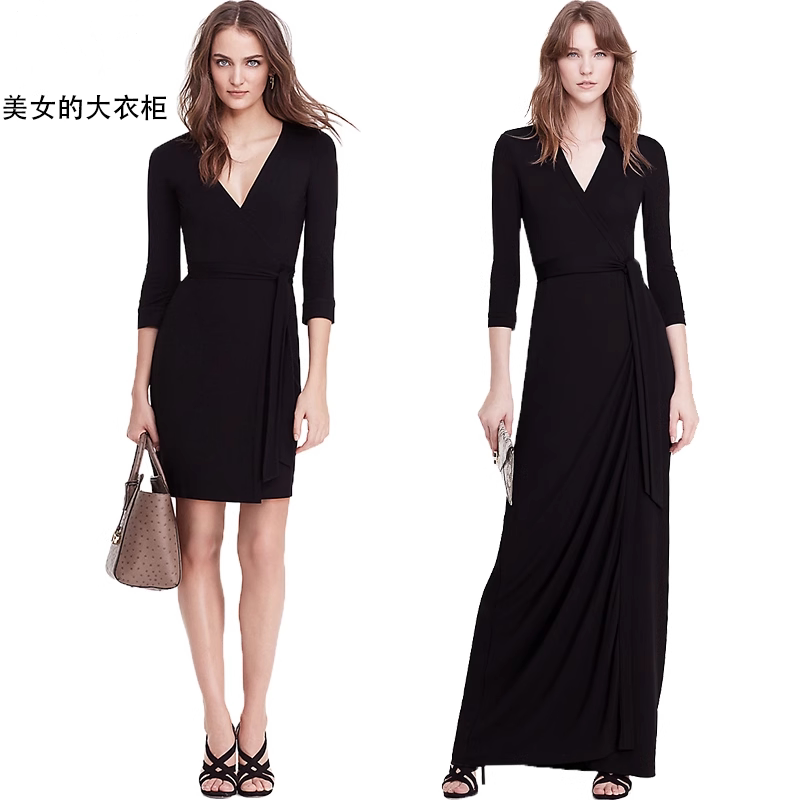 Hap Dvf Silk Wrap Dress for Women 2026 Summer New Black French Style Slimming Celebrity-Inspired Tie Dress