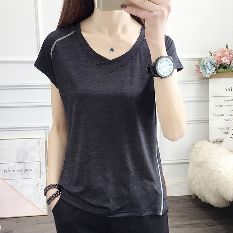 Oversized 200 pounds quick drying short-sleeved T-shirt women's spring summer gym running exercise stretch breathable slim half-sleeved shirt