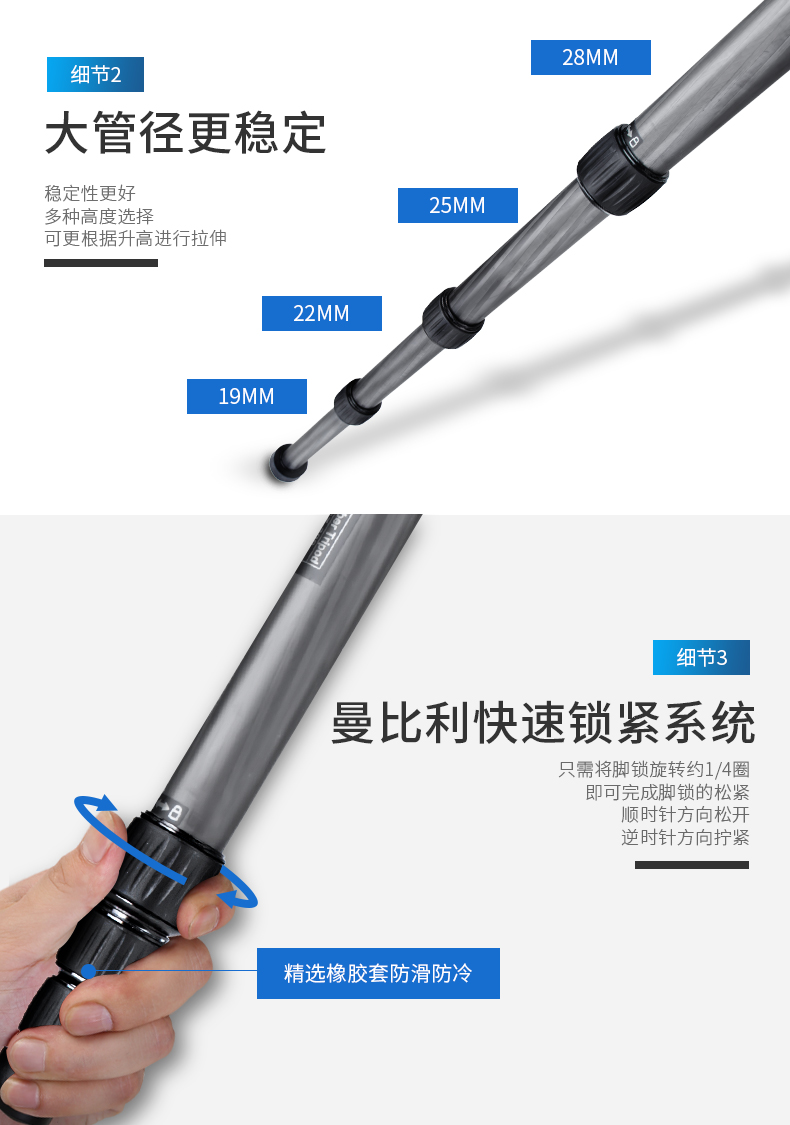 Chân máy Manbily / Manbili CZ-309 bằng sợi carbon đường kính lớn - Phụ kiện máy ảnh DSLR / đơn ốp lưng ipad mini 4