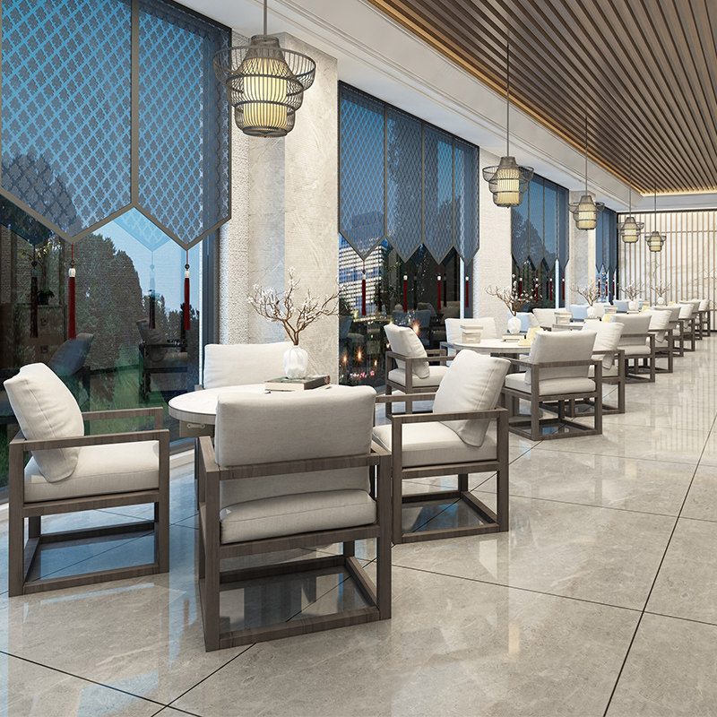 New Chinese table modern small family table dining table combination Neoclassical all-solid wood round table four chairs