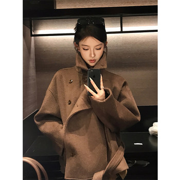 ເສື້ອຄຸມຂົນສັດ cashmere ຊັ້ນສູງສໍາລັບແມ່ຍິງ 2025 ລະດູຫນາວແບບເກົາຫຼີຂະຫນາດນ້ອຍສັ້ນລົງ jacket liner woolen coat