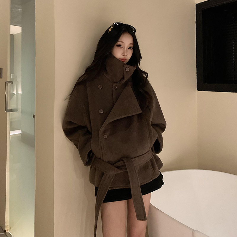 Cashmere Wool Coat Women's down Jacket Liner 2025 Winter Korean Style Brown Petite Short Woolen Coat