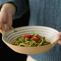 BOBAO Japanese ceramic plate Vintage coarse ceramic plate Household plate Simple Nordic creative handmade ceramic binaural plate