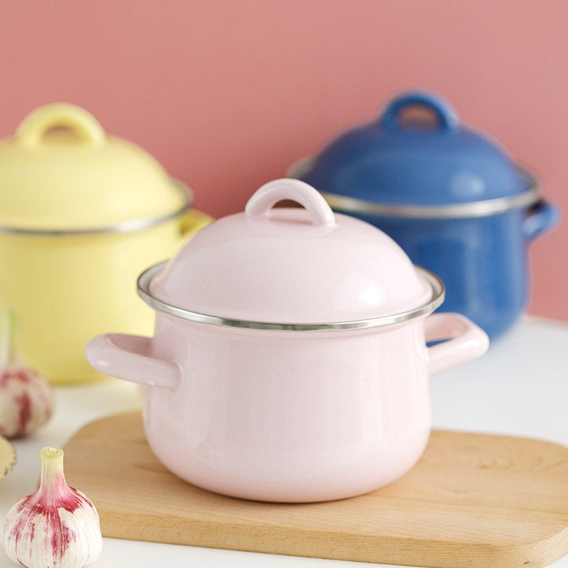 BOBAO enamel 16CM1 5L day style thickened enamel pot soup pan with lid milk pan baby side food pan foam noodle pan