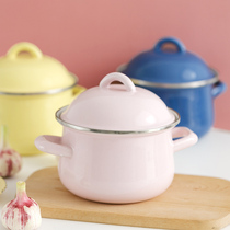 BOBAO enamel 16CM1 5L Japanese-style thickened enamel pot Soup pot with lid milk pot Baby auxiliary food pot Instant noodle pot