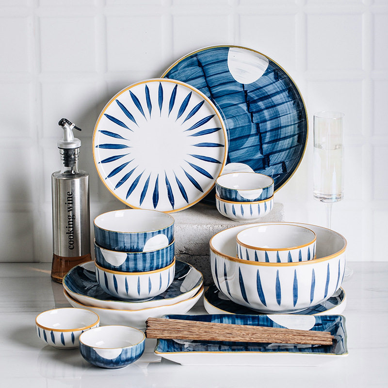 BOBAO Day Style Ceramic Dishes Suit Creative Personality Wins Wind Cutlery Rice Bowls chopsticks Home Combined suit