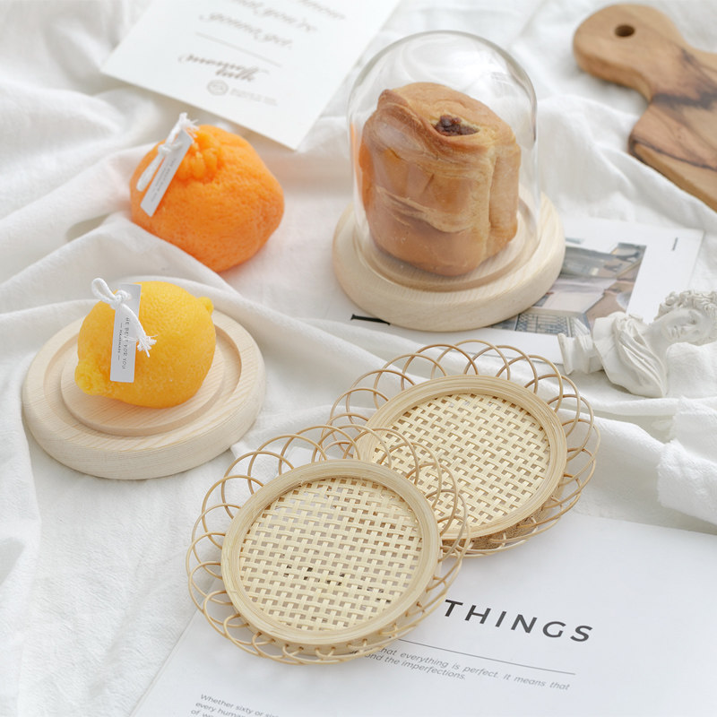 BOBAOins net red blogger with the same handmade bamboo coaster flower edge coffee shop homestay jewelry posing props