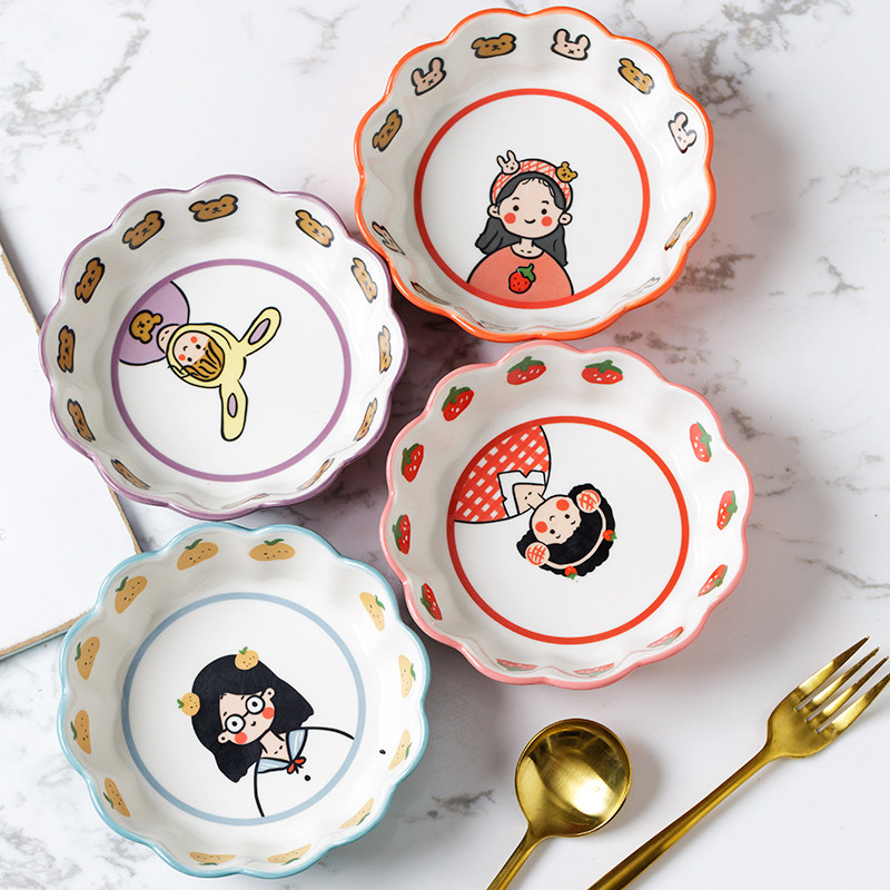 Ceramic Bowl Fruit Salad Bowl Strawberry Bowl Creativity Cute Teenage Girl Hearts Dessert Bowls Cutlery Microwave Oven Special