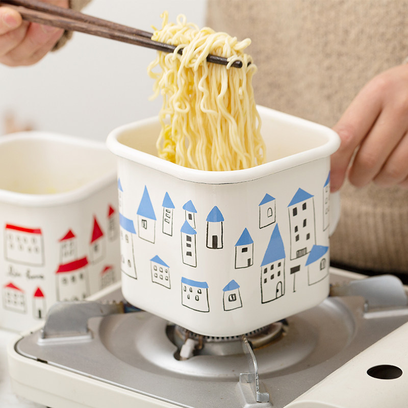 BOBAO Japanese multi-function square enamel cup dormitory instant noodle cup baking abrasive household crisper storage box