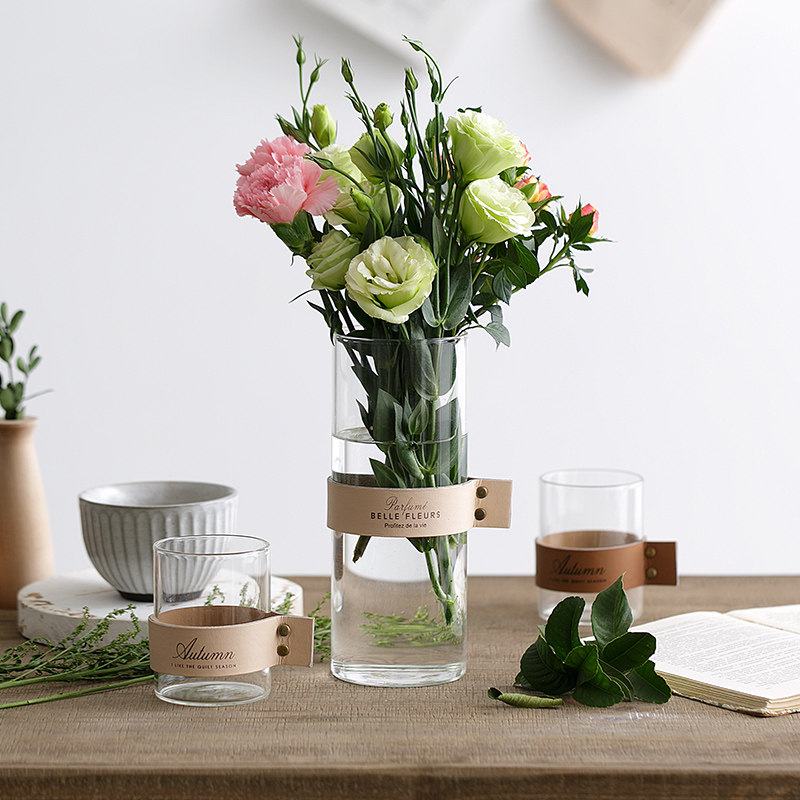 BOBAO Living room Nordic feng shui peels glass vases transparent lilies rich and expensive bamboo full of stars dried flowers with small inserts